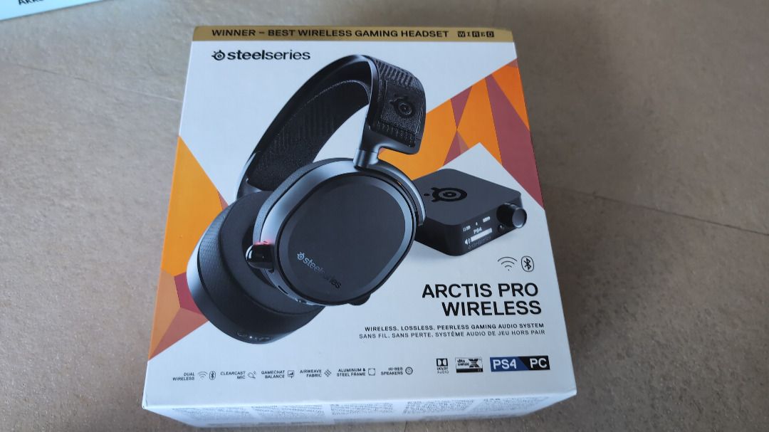 SteelSeries Arctis Pro Wireless Gaming Headset (Category: Headphones & Headsets) located in Baliuag. Submitted by silverowl_276a42 (Listing ID 1438975360, Image 1). Description: - SteelSeries Arctis Pro Wireless gaming headset - Includes headset, transmitter, and all original accessories - Wireless connectivity - Compatible with PC and PS4 - Sleek black design - Box includes various cables and accessories - Hot swappable battery.