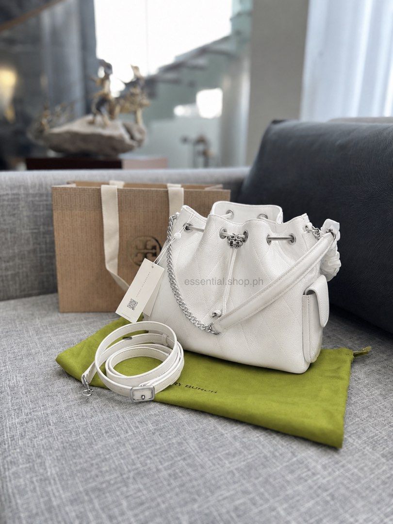 Tory Burch Charlie Quilted Drawstring Shoulder Bag in Blanco (Category: Luxury Bags & Wallets) located in Manila. Submitted by essential.shop.ph (Listing ID 1439032919, Image 1). Description: FOR PRE-ORDER! 1-2 weeks ETA AUTHENTIC with ACTUAL PICTURES POSTED Tory Burch Charlie Quilted Drawstring Shoulder Bag in Blanco Soft pebbled leather Microfiber lining Interior zip pocket 2 side pockets with magnetic closure Includes dust bag, tag and paper b