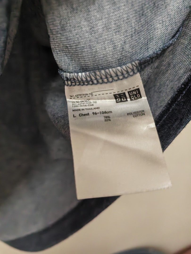 Uniqlo T-shirt - Large (Category: Tshirts & Polo Shirts ) located in Mexico. Submitted by kitty_go (Listing ID 1438950928, Image 2). Description: - Uniqlo T-shirt - Color: Dark Blue - Size: Large (Chest 96-104cm) - Made in Thailand - Material: 76% Polyester, 24% Cotton.