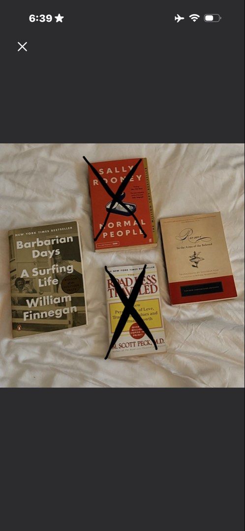 Used books for sale (Category: Storybooks) located in San Pablo. Submitted by decluttx (Listing ID 1436505940, Image 1). Description: Barbarian days - P499 SOLD Road less traveled Rumi - P129 SOLD Normal people .