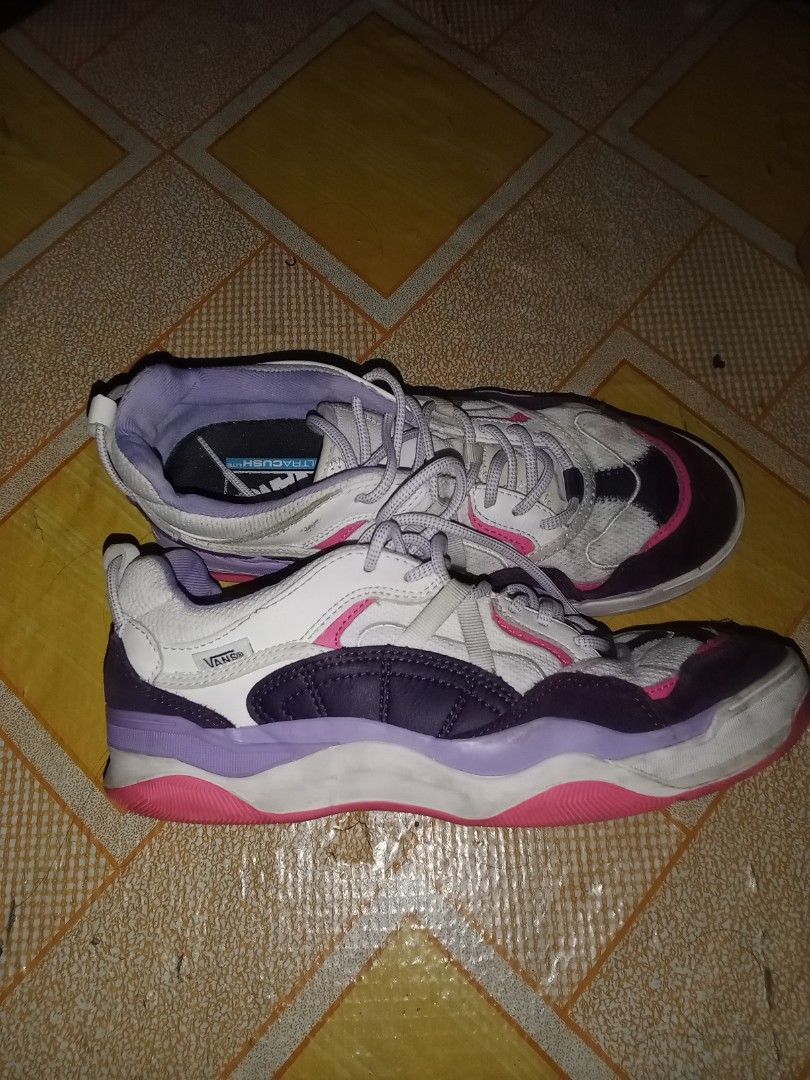 Vans Sentry Sk8-Hi WC Sneakers (Category: Sneakers) located in Zamboanga. Submitted by rhadz04 (Listing ID 1439016678, Image 1). Description: - Vans Sentry Sk8- WC sneakers - Color: White, Purple, and Pink - Features a wavy sole - Includes laces - Vans logo visible - Cushioned insole - Pre-owned condition.