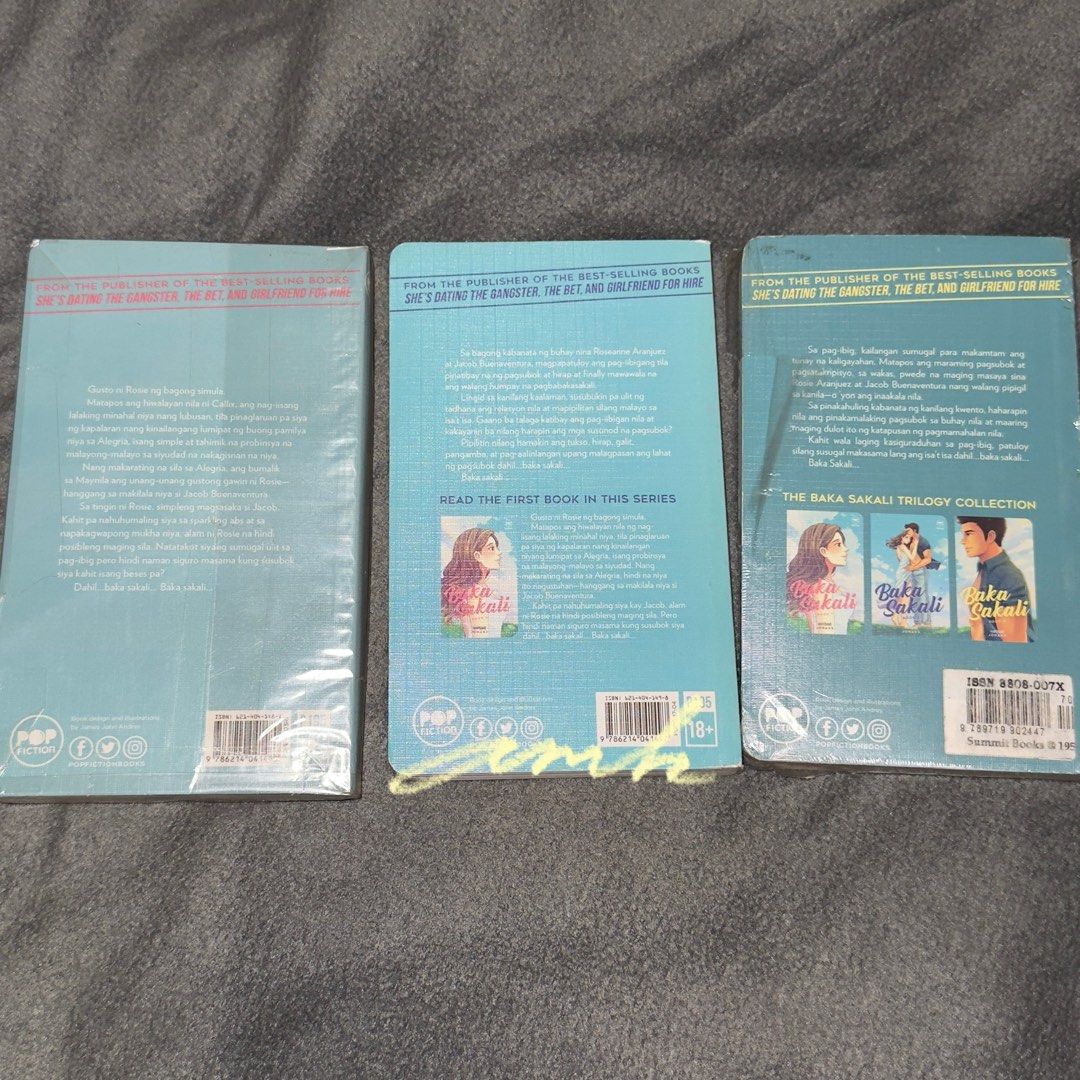 Wattpad Books (Baka Sakali Trilogy + Perfect Haters + Ang Boyfriend Kong Artista) (Category: Storybooks) located in Cabuyao City. Submitted by aimedetous (Listing ID 1438945647, Image 2). Description: - Baka Sakali Trilogy (Books 1, 2, and 3) = ₱470 - Perfect Haters (Part 1 & 2) = ₱150 - Ang Boyfriend Kong Artista (FREE).