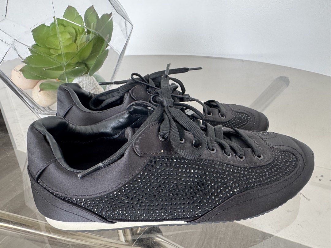 Zara Black Embellished Sneakers (Category: Sneakers) located in Taguig. Submitted by kittychum (Listing ID 1439010341, Image 3). Description: 💯 AUTHENTIC - Zara black sneakers - Size 36 - Embellished detailing - Lace-up closure - Rubber sole - Made of satin-like material - Preloved used twice.