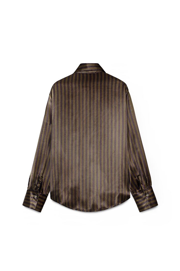 Zara Stripes Satin Shirt (Category: Longsleeves) located in Bocaue. Submitted by vanessaolmedo (Listing ID 1438896990, Image 2). Description: Brand new with tag S on tag.