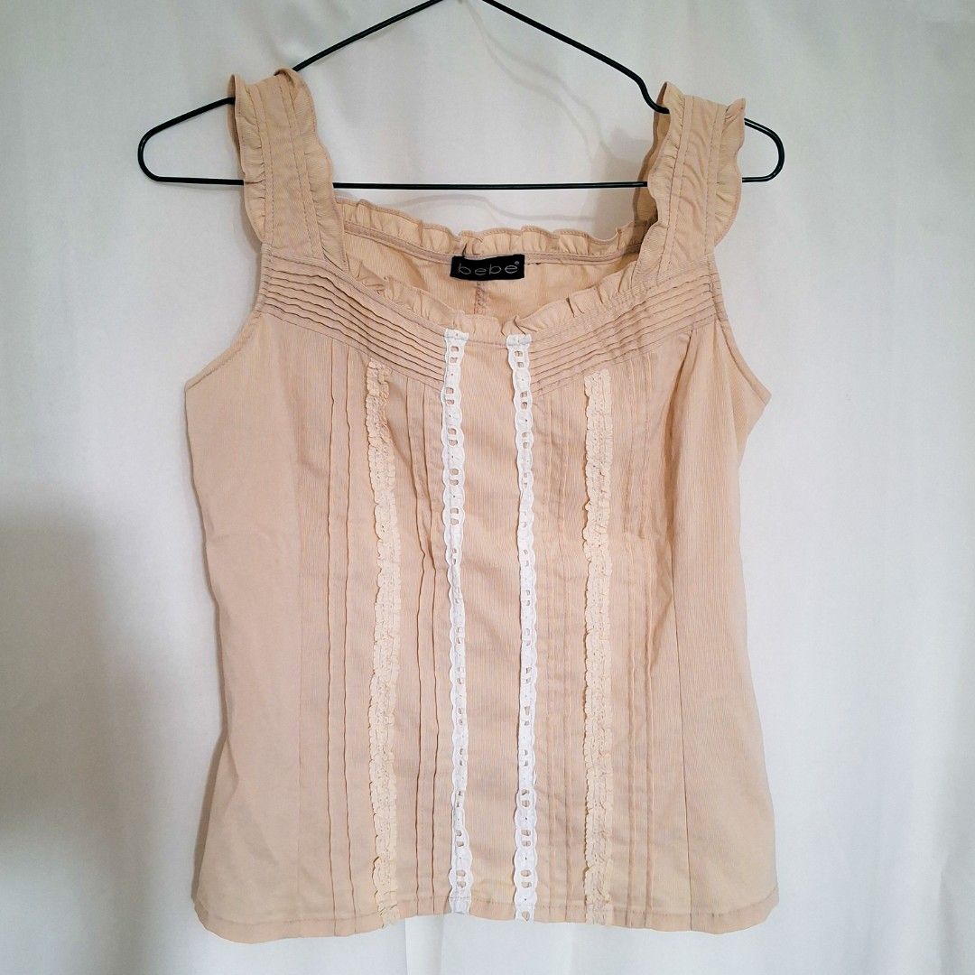 2 for 150!! Bebe bundle top lace frill (Category: Blouses) located in Caloocan City. Submitted by hazedeclutters (Listing ID 1439182750, Image 1). Description: size: small to med | no ww loc: south caloocan ★ J&T sf only! no rush shipping 🙏.