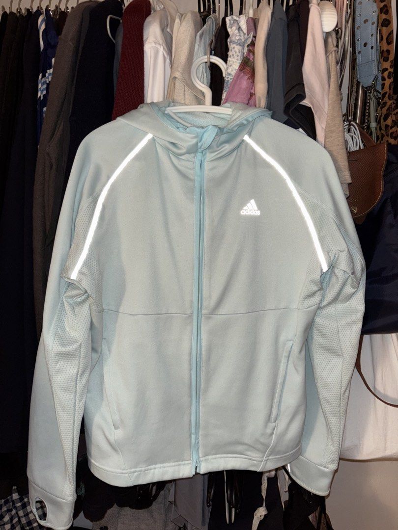 Adidas track jacket (Category: Coats, Jackets and Outerwear) located in Cabuyao City. Submitted by nevernotdecluttering (Listing ID 1439235593, Image 3). Description: decluttering issue: lost zipper pull, discoloration on sleeve hem, signs or wear on reflective strips has reflective strips will remove lint and fuzz prior shipping +70~ish for J&T's medium pouch first to pay basis.