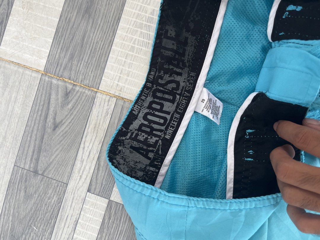 Aeropostale Board Shorts Size 29 (Category: Shorts) located in Sultan Kudarat. Submitted by c_jay28 (Listing ID 1439113046, Image 3). Description: - Aeropostale board shorts - Light blue color - Size 29 - Aeropostale logo detail - Drawstring closure - Cargo pocket - Mesh lining - Perfect for beach or casual wear - issue: needs wash.