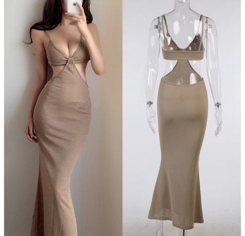 Beige beach dress (Category: Dresses) located in Antipolo. Submitted by lovedbybibi (Listing ID 1439183423, Image 1). Description: Large on tag but can fit to small.