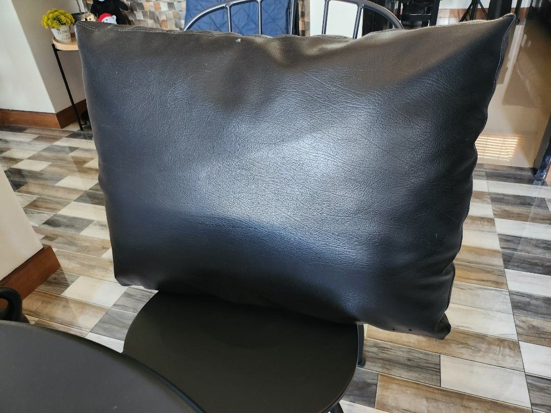 Black Cushion for Sale (Category: Cushions & Throws) located in Quezon City. Submitted by zeneagle_6e7f48 (Listing ID 1439228111, Image 2). Description: Sofa cushion for sale 3 pcs available. 1 pc 700 pesos. Take all for 1.7k 46cm (height) × 63cm (width) x 20cm (thickness) Faux leather black cover, smooth feels scratch proof, with zipper With cotton inner No defect except for 1 item (see posted pic) RFS: Bought new sofa with cushion set Pm for in