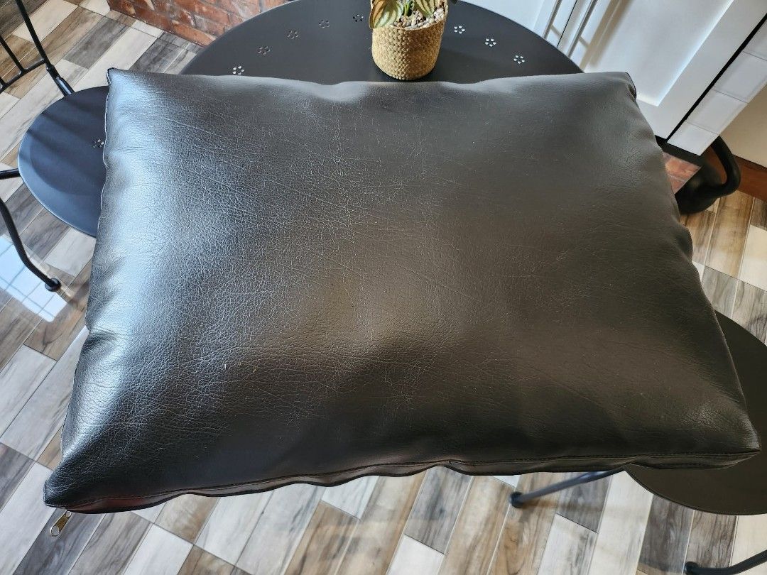 Black Cushion for Sale (Category: Cushions & Throws) located in Quezon City. Submitted by zeneagle_6e7f48 (Listing ID 1439228111, Image 3). Description: Sofa cushion for sale 3 pcs available. 1 pc 700 pesos. Take all for 1.7k 46cm (height) × 63cm (width) x 20cm (thickness) Faux leather black cover, smooth feels scratch proof, with zipper With cotton inner No defect except for 1 item (see posted pic) RFS: Bought new sofa with cushion set Pm for in