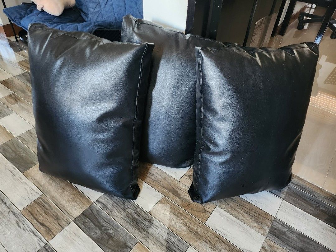 Black Cushion for Sale (Category: Cushions & Throws) located in Quezon City. Submitted by zeneagle_6e7f48 (Listing ID 1439228111, Image 1). Description: Sofa cushion for sale 3 pcs available. 1 pc 700 pesos. Take all for 1.7k 46cm (height) × 63cm (width) x 20cm (thickness) Faux leather black cover, smooth feels scratch proof, with zipper With cotton inner No defect except for 1 item (see posted pic) RFS: Bought new sofa with cushion set Pm for in