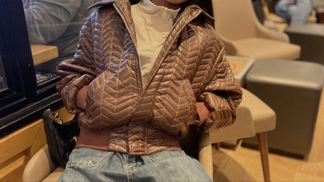 Brown leather Jacket (Category: Coats, Jackets and Outerwear) located in Pasig City. Submitted by dara1219 (Listing ID 1439249897, Image 1). Description: - Brown quilted jacket - Collared neckline - Zipper closure - Ribbed hem and cuffs - Chevron pattern - Comfortable and fashionable.