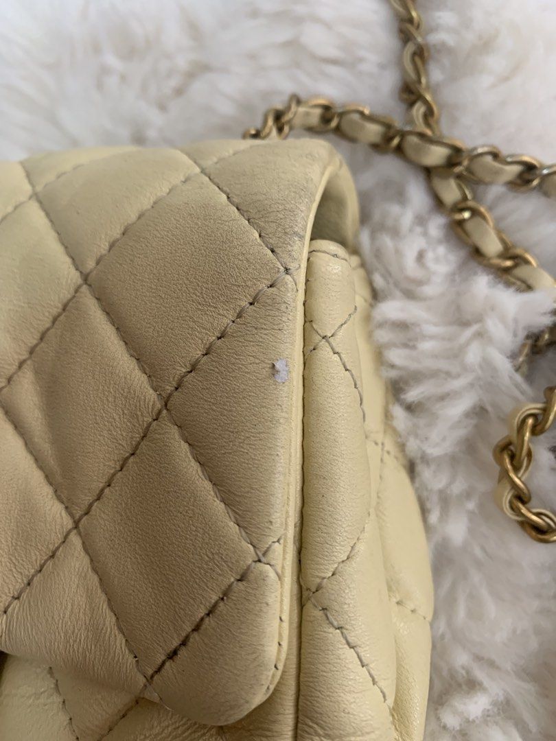 Chanel Quilted Mini Shoulder Bag (Category: Luxury Bags & Wallets) located in Manila. Submitted by _.d4awnn (Listing ID 1439109609, Image 2). Description: - Cream-colored Chanel shoulder bag - Quilted design - Gold-tone chain strap - Signature CC turn-lock closure - Features serial number sticker - Flap closure.
