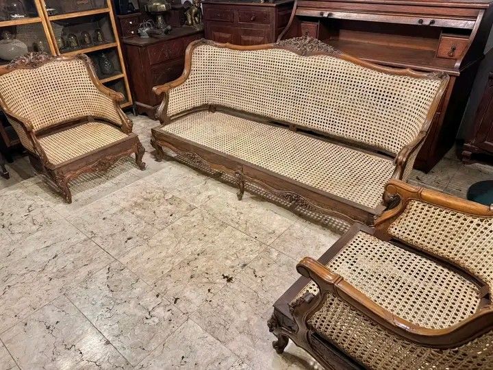 Cleopatra sala set (Category: Sofas) located in Manila. Submitted by carmelites36250 (Listing ID 1439197590, Image 3). Description: Vintage Cleopatra Sala Set Double Solihiya front and back Narra Wood 3 seater Length: 74 in Height: 37 in Width: 26 in 1 seater Length: 27 in Height: 37 in Width: 26 in ₱25k for the whole set.