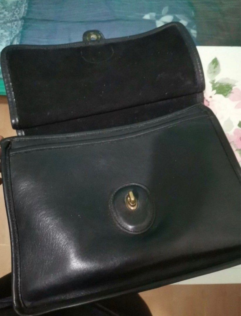 Coach Black Leather Crossbody Bag (Category: Luxury Bags & Wallets) located in Manila. Submitted by liqqaaaaaa (Listing ID 1439179601, Image 2). Description: - Authentic Coach crossbody bag - Black leather - Flap closure with turn lock - Detachable leather strap with gold-tone hardware - Interior zippered pocket - Classic design - Suitable for everyday use RFS: For my medication Negotiable With “bullseye”.