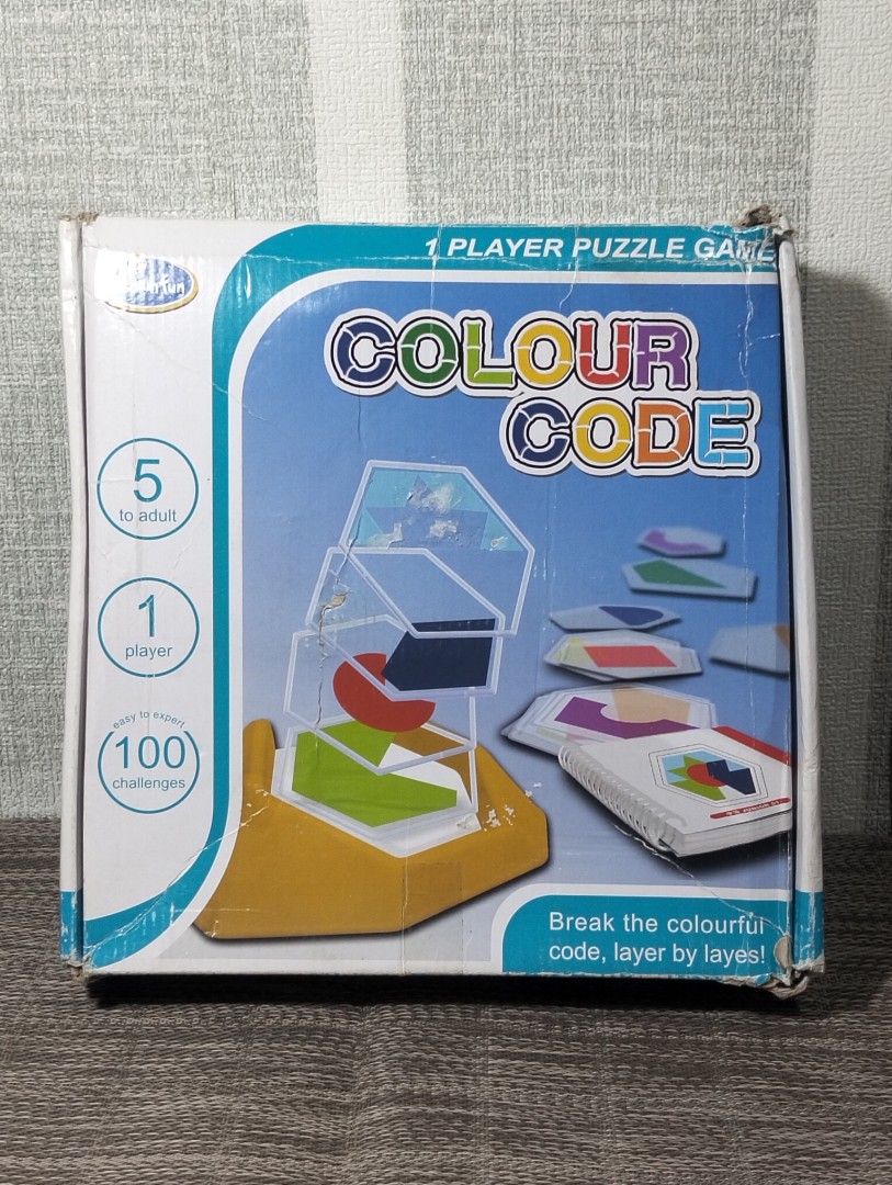 COLOUR CODE 1-PLAYER LOGIC PUZZLE GAME (Category: Toys & Games) located in Batangas. Submitted by amerie_store (Listing ID 1439240160, Image 1). Description: -WYSIWYG -complete -may crack yung isang acrylic plate 🔊Kindly visit & follow my FB page for more updated Toys,Aniks,etc...🤩 🌈👉AMERIE STORE👈🌈 📌Mine Now,Pay after invoice 📌No refund 📌MOP: Gcash 🚛 Shipping sched every Saturday only via Flash Express.