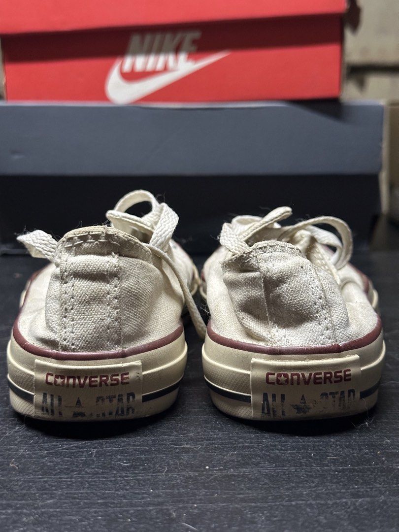 Converse All Star Low Cut (Category: Sneakers) located in Quezon City. Submitted by plzdeclutter (Listing ID 1439217191, Image 3). Description: - Classic Converse All Star low-cut sneakers - Features the iconic Converse All Star logo - Canvas upper - Brown rubber sole and toe cap - Signs of wear on soles.