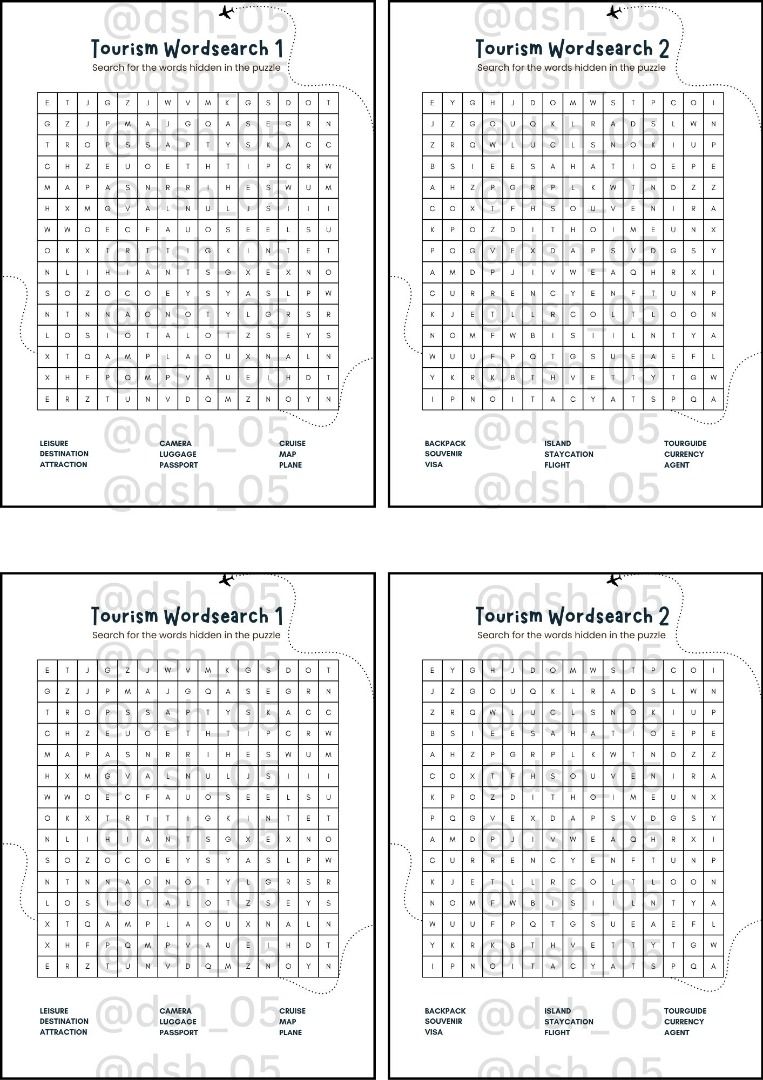 DIGITAL PRODUCT: TOURISM WORDSEARCH (Category: Laptops & Notebooks) located in Pasig City. Submitted by dsh_05 (Listing ID 1439243592, Image 1). Description: DIGITAL PRODUCT: PDF FILE LANG PO ITO (WATERMARK WILL BE REMOVED) Will be sent via Email after payment. NO PHYSICAL ITEM/SHIPPING. Tourism Wordsearch Perfect for students, travelers, and tourism lovers na gustong matuto while having fun! What’s inside? 2 kinds of Tourism-themed Word Search C