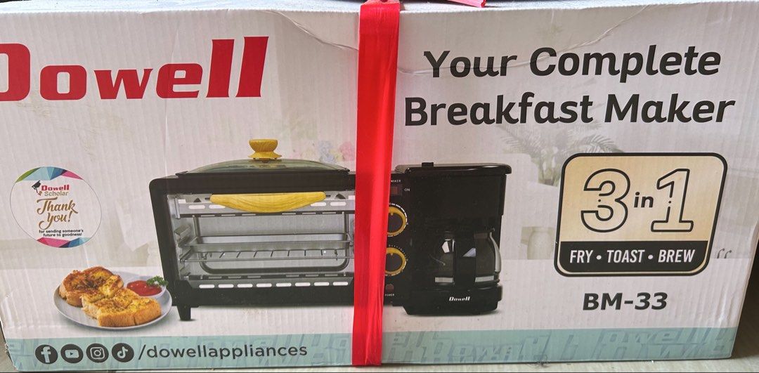 Dowell 3-in-1 Breakfast Maker BM-33 (Category: Ovens & Toasters) located in Pasay City. Submitted by silvertree_121397 (Listing ID 1439132219, Image 1). Description: - Dowell 3-in-1 Breakfast Maker (Model: BM-33) - Functions: Fry, Toast, Brew - All-in-one breakfast solution - Includes toaster oven and coffee maker - Convenient and easy to use.
