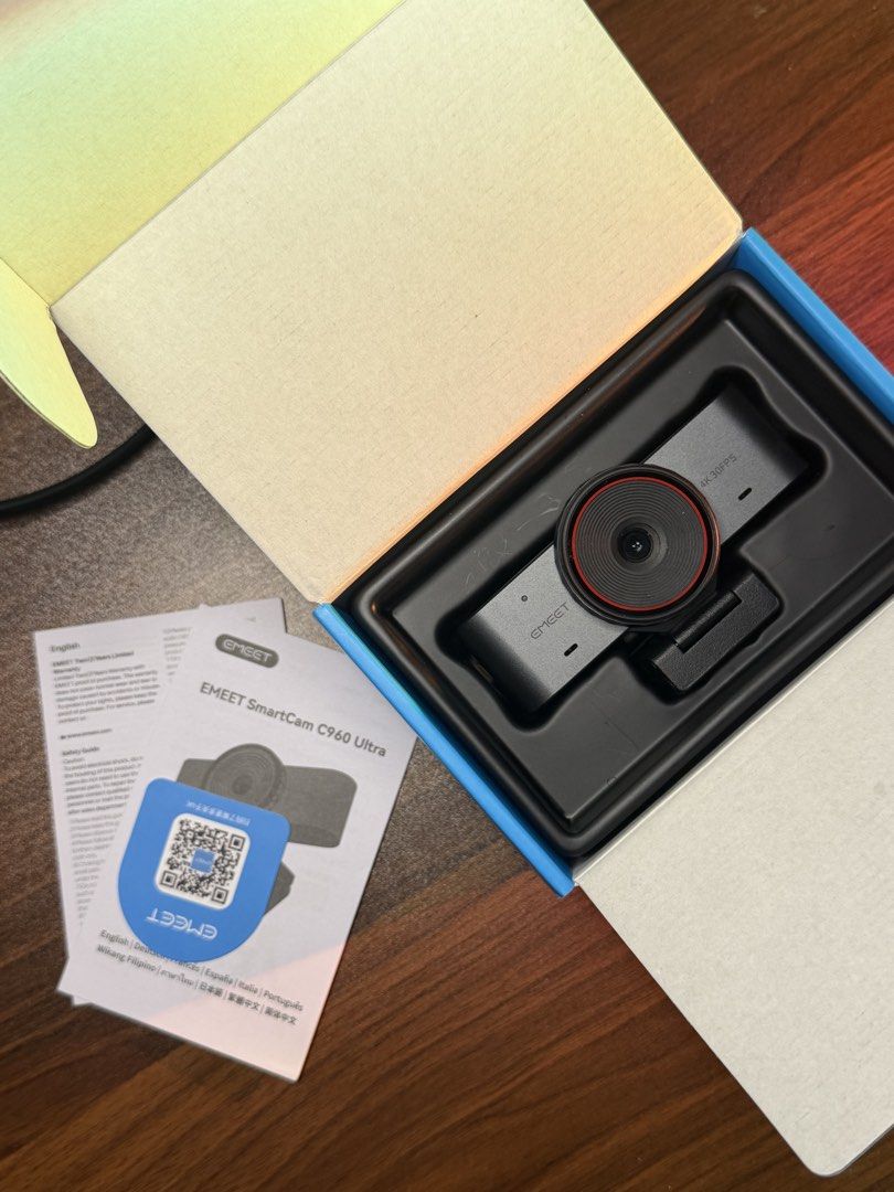 Emeet SmartCam C960 Ultra 4K Webcam (Category: Webcams) located in Bacolod City. Submitted by BWMCAROUSEL (Listing ID 1439210167, Image 2). Description: Original price ₱4600 Selling for ₱3999 - Emeet SmartCam C960 Ultra Webcam - 4K Resolution - CMOS Sensor - Includes: Webcam, Box, Documentation - Design: Black with Red Lens Accent - Type: USB Webcam.