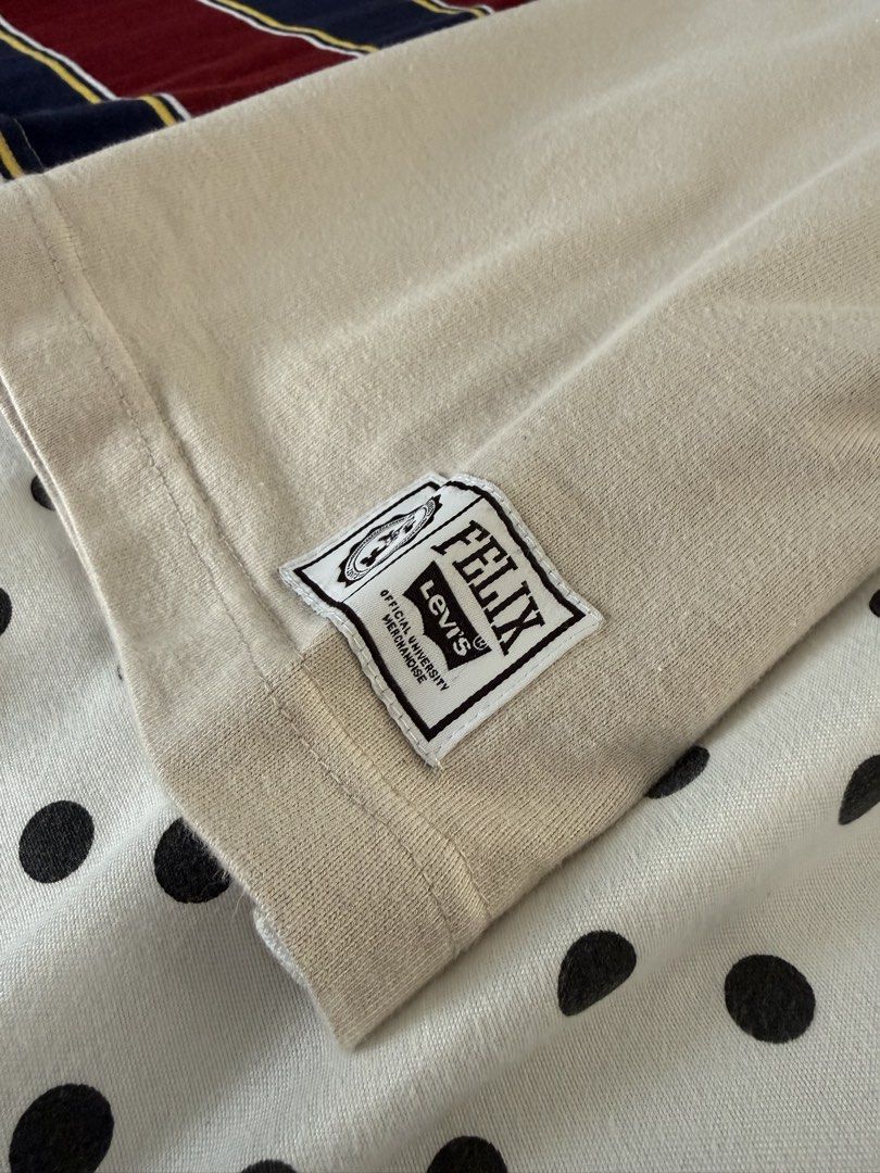 Felix Levi's Rugby Shirt (Category: Tshirts & Polo Shirts ) located in Quezon City. Submitted by kyudotcom (Listing ID 1439159958, Image 2). Description: Rugby shirt features a unique color block design with a Felix the Cat patch. It has a collared neckline and long sleeves. The shirt has the Felix Levi's logo on the collar and sleeve. Made in Pakistan. Size S..