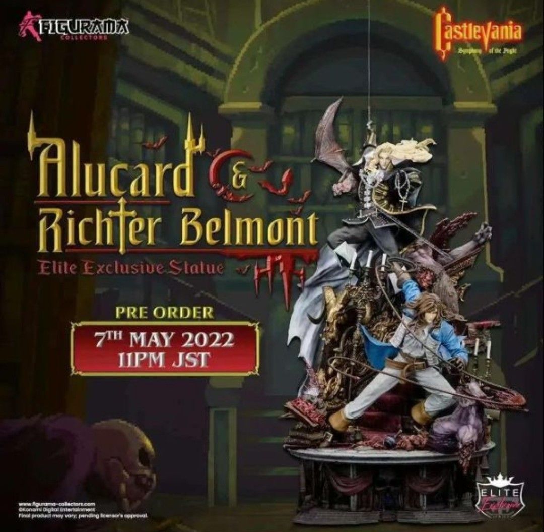 Figurama Collectors Castlevania Alucard & Richter Belmont雕像 （分類：手辦雕像）位於 Hong Kong。 由 tonymissu 提交（商品編號 1439145426，圖片 1）。簡介： Figurama Collectors出品的Castlevania Alucard & Richter Belmont雕像。雕像描繪了Alucard和Richter Belmont的戰鬥場景，細節豐富，色彩鮮豔。雕像底座設計精美，呈現了遊戲中的城堡場景。這是一款獨特的收藏品，適合Castlevania系列的粉絲。全新 沒開過 可議..... 。