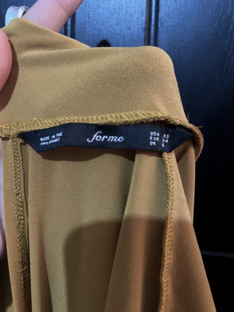 Forme Mustard Dress XS (Category: Dresses) located in Manila. Submitted by joshuahonggg (Listing ID 1439150133, Image 3). Description: - Forme mustard dress - Size: XS - A-line skirt - Tie back detail - Short sleeves - Fitted bodice.