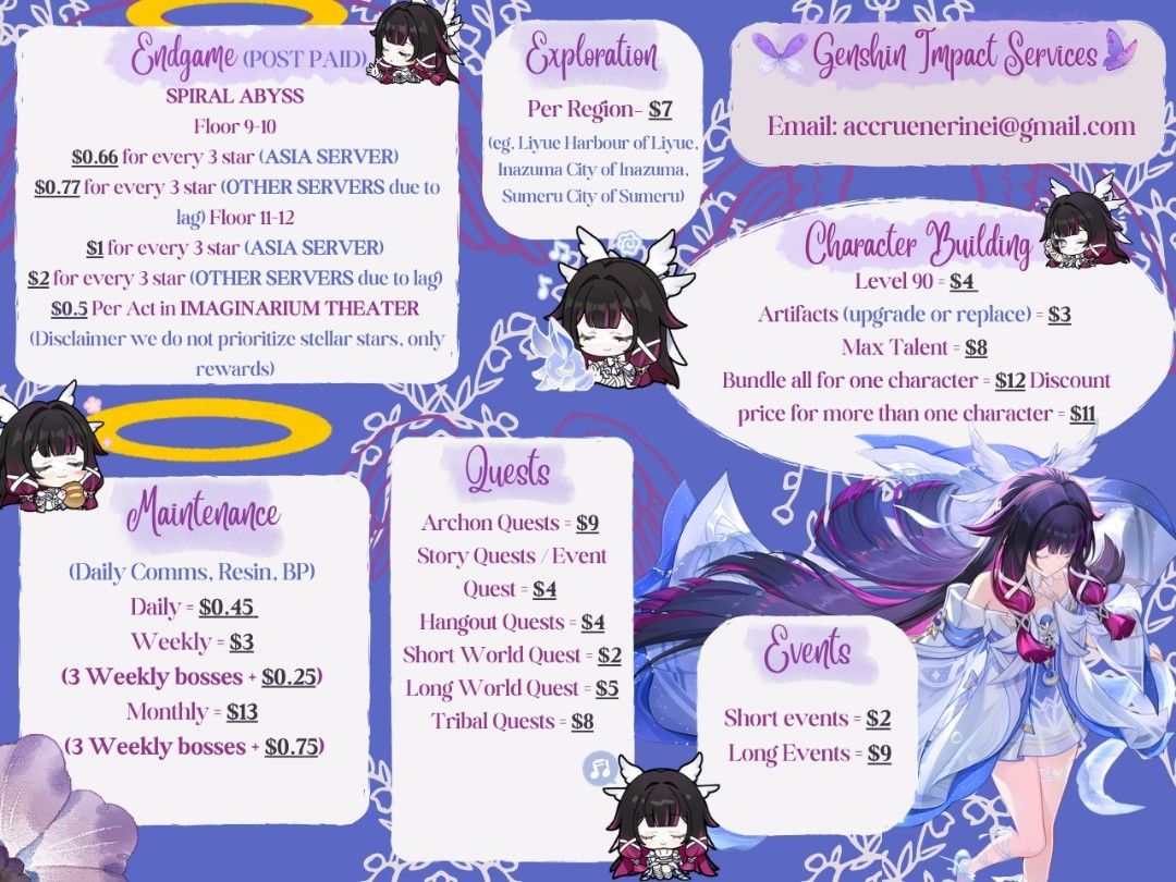 Gacha Piloting/Commisions (Genshin, HSR, ZZZ, Wuwa) (Category: Others) located in Manila. Submitted by chesterroque (Listing ID 1439148563, Image 3). Description: 🎮 PROFESSIONAL GACHA PILOT & COMMISSION SERVICES 🎮 Looking for someone to maintain your account, clear tough endgame content, or build your favorite characters? Avoid the grind and let an experienced pilot handle it for you! 🌟 We offer fast, safe, and reliable piloting services for G