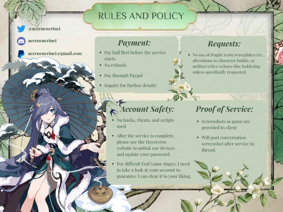 Gacha Piloting/Commisions (Genshin, HSR, ZZZ, Wuwa) (Category: Others) located in Manila. Submitted by chesterroque (Listing ID 1439148563, Image 2). Description: 🎮 PROFESSIONAL GACHA PILOT & COMMISSION SERVICES 🎮 Looking for someone to maintain your account, clear tough endgame content, or build your favorite characters? Avoid the grind and let an experienced pilot handle it for you! 🌟 We offer fast, safe, and reliable piloting services for G