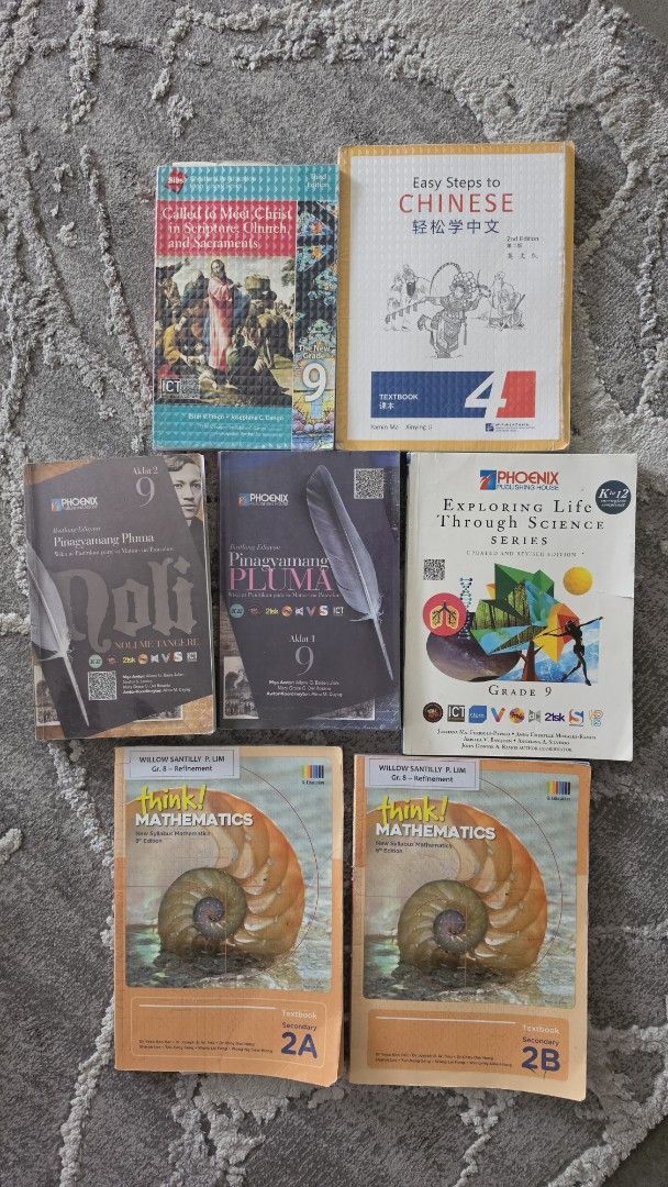 Grade 9 Textbooks (Category: Textbooks) located in Mandaluyong City. Submitted by peqxy (Listing ID 1439215152, Image 2). Description: - FOR SALE: Grade 9 books 1. Called to Meet Christ in Scripture, Church & Sacraments 9 (3rd edition) = P280 . ⛔ SOLD 🚫 2. Easy Steps to Chinese Textbook 4 (2nd Edition) = P250 (with writings) . 3. Pinagyamang Pluma Aklat 1 - 9 (3rd edition) = P280 . 4. Pinagyamang Pluma Noli Me Tangere (3rd edition) = P280 . 5. E