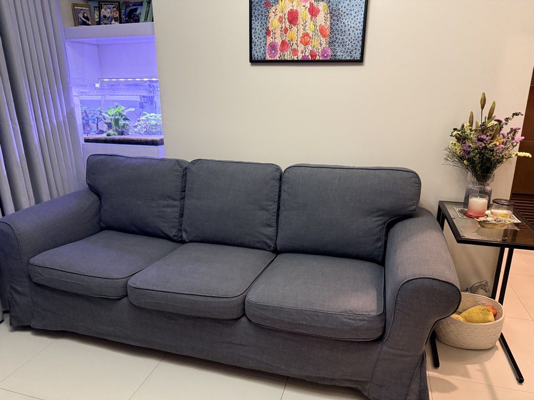 Gray 3-Seater Sofa (Category: Sofas) located in Taguig. Submitted by manilafortrealty.ph (Listing ID 1439138269, Image 1). Description: - 3-seater sofa - Neutral gray color - Classic design - Cushioned seats and armrests - Removable slipcover - Perfect for living rooms - Cozy and comfortable Bought 25k selling only 14K Reason to sell: I want new design sofa .