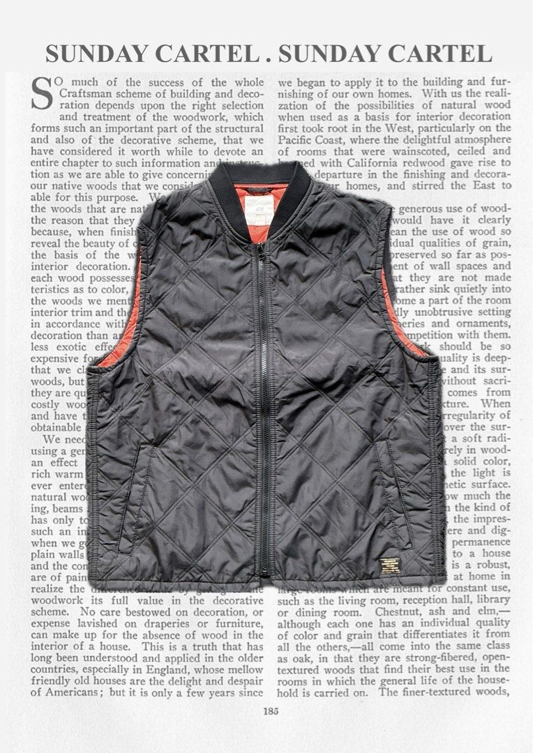 H&M Quilted Vest (Category: Vests) located in Tarlac. Submitted by sundaycartelworld (Listing ID 1439081062, Image 1). Description: - H&M black quilted vest - Size: L - Full zip closure - Ribbed collar - Contrasting orange lining - Diamond pattern - Small label detail 21.5 X 26 Inches.