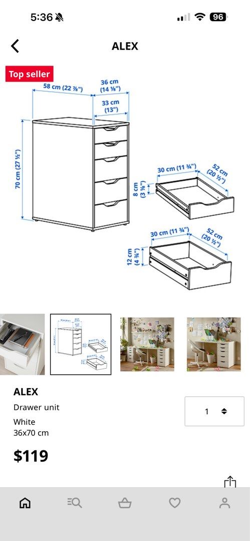IKEA ALEX Drawer Unit - White, Furniture & Home Living, Furniture ...