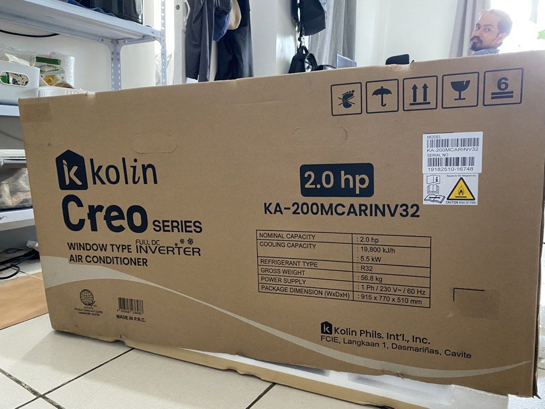 Kolin Creo Series 2.0 hp Window Type Air Conditioner (Category: Air Conditioning and Heating) located in Paranaque City. Submitted by qarah.ph (Listing ID 1439127751, Image 3). Description: - Kolin Creo Series Window Type Air Conditioner - Model: KA-200MCARINV32 (2.0 HP) - Features: - Compact Design - R32 Refrigerant - Remote Control - Full DC Inverter - Package Dimensions: 915 x 770 x 510 mm Brand New never been used bought last May 19,2026 at A