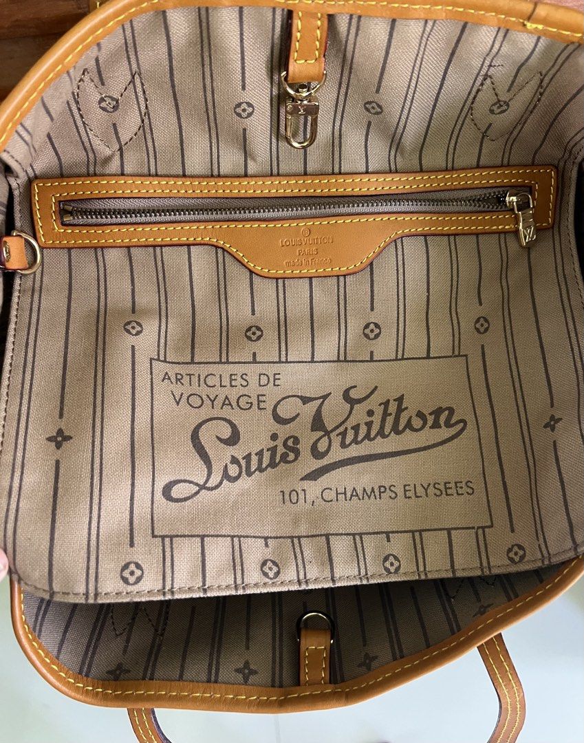 Louis Vuitton Neverfull MM Tote Bag (Category: Luxury Bags & Wallets) located in San Fernando. Submitted by prettyfinds2021 (Listing ID 1438749281, Image 3). Description: - Louis Vuitton Neverfull MM tote bag - Iconic Monogram canvas exterior - Vachetta leather trim and handles - Spacious main compartment - Interior zippered pocket - Adjustable side laces - Japan sourced.