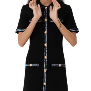 knitted dress midi Box Pleat Knit Dress in Black Rib main image 1