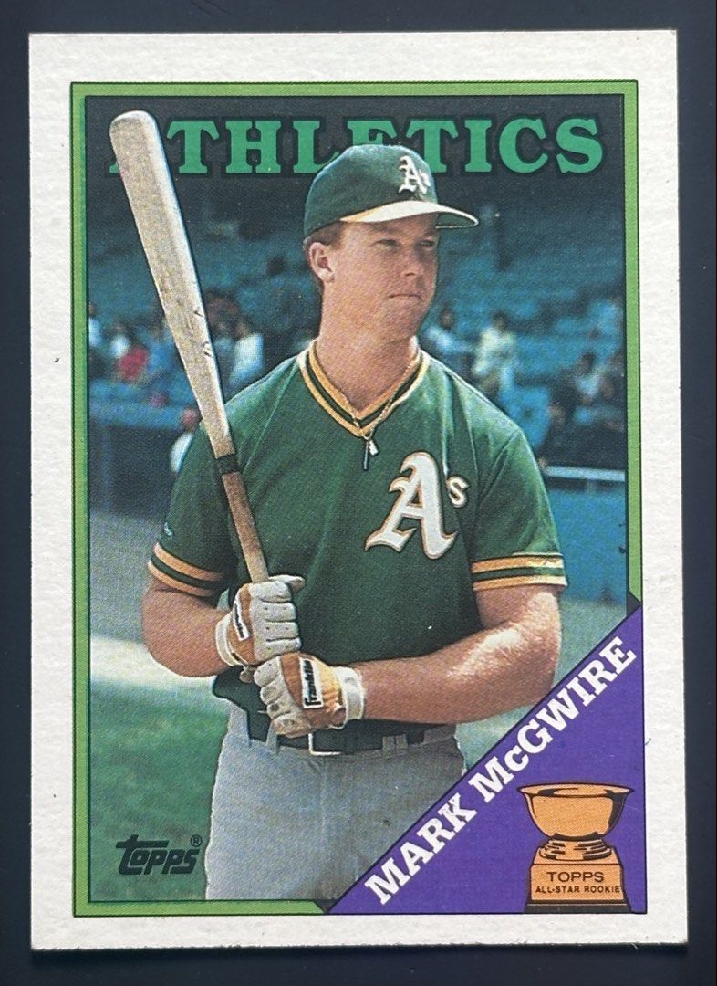 Mark McGwire 1988 Topps Baseball Card (Category: Raw Singles) located in Mandaluyong City. Submitted by collectorsobsessions (Listing ID 1439091368, Image 1). Description: - Corners are not that sharp due to age. - PRICE: P100.