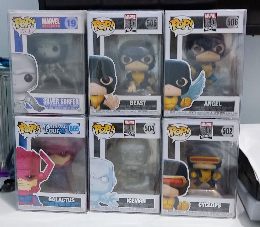 Marvel Funk POP Bundle (Category: Comics & Manga) located in Manila. Submitted by lvlup_toys (Listing ID 1439106730, Image 1). Description: Please Take Time to Read !!! All in good Condition unless stated Protectors Included SET PRICE - PHP 1500 Marvel Silver Surfer #19 Galactus #565 Cyclops # 502 Iceman # 504 Beast #505 Angel #506 - (glued to the flight stand considered as free) Payment: Bank transfer (BPI/GOTYME) MoS: For Pickup (LALAMOVE/GRAB)