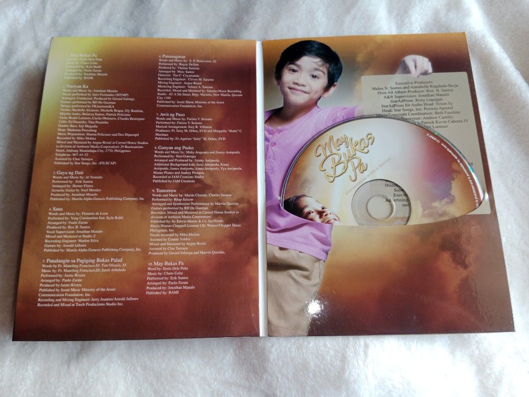 May Bukas Pa Teleserye Soundtrack CD (Category: CDs & DVDs) located in Manila. Submitted by angeloarce64172 (Listing ID 1439122544, Image 2). Description: - Original "May Bukas Pa" Soundtrack CD - Features songs from the popular teleserye - Comes in its original packaging - Includes images from the show - Tracklist visible in photos - Great for "May Bukas Pa" fans!.