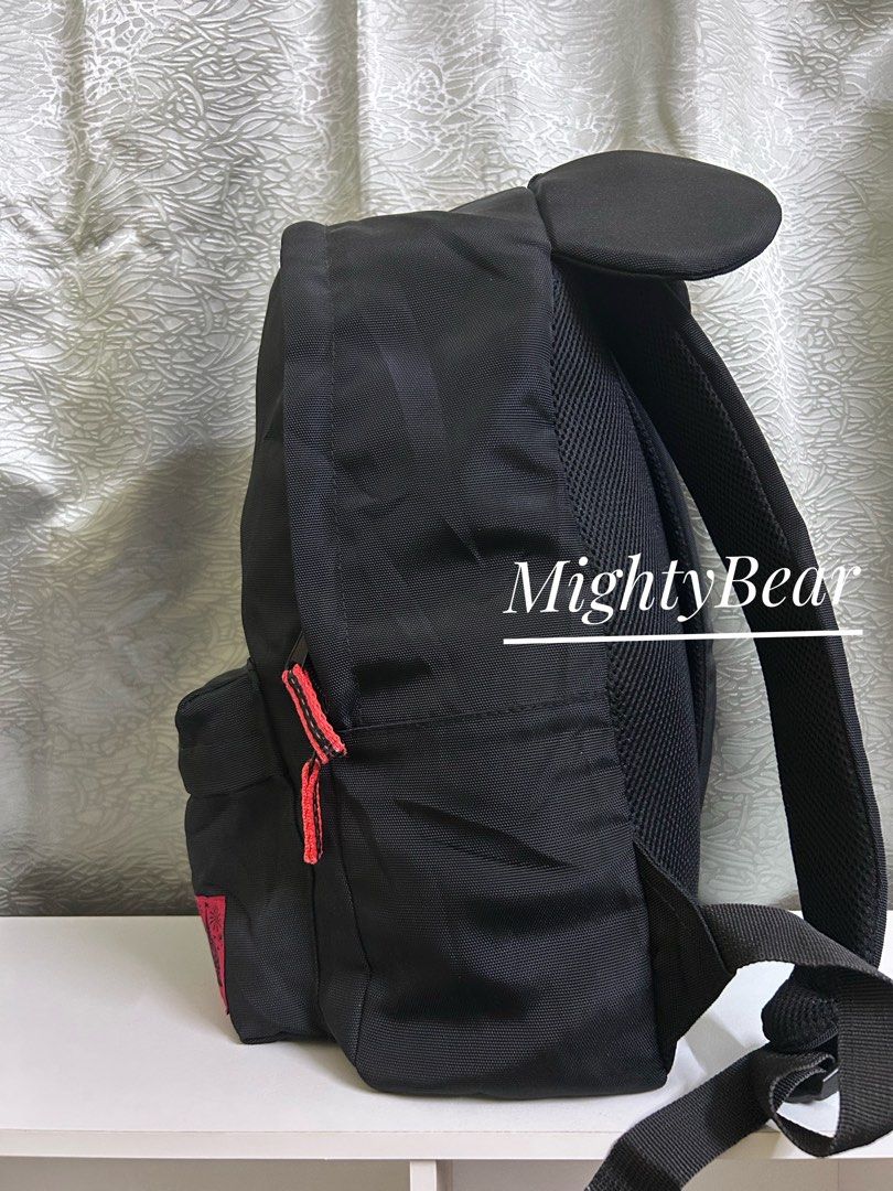 Mickey Mouse Backpack (Category: Backpacks) located in Ipoh. Submitted by mightybear_500 (Listing ID 1439230608, Image 3). Description: Disney. This is a Tokyo Disney Resort Exclusive Mickey Mouse ear backpack. It is a popular item typically sold within the parks at Tokyo Disneyland and Tokyo Disney Sea. A minimalist black canvas backpack featuring two large, padded Mickey Mouse 'ears' at the top. Bebas koyak dan kotor. .