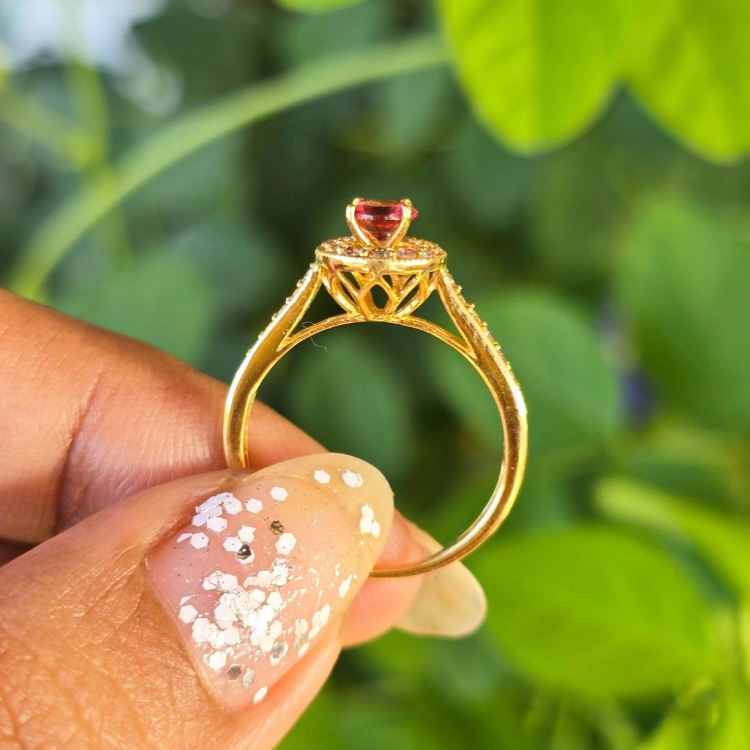 Natural Pink Tourmaline & Diamond Ring (Category: Rings) located in Quezon City. Submitted by her_turf (Listing ID 1439184981, Image 2). Description: -.30ct pink tourmaline center stone -.30 CTW natural diamonds - K18 Japan yellow gold - Size 6, resizable - Free LBC shipping with insurance (NCR/near provinces: 1-2 days, provincial: 3-5 days) - Meet-up: Camella Bulacan - COD available (1K non-refundable deposit).