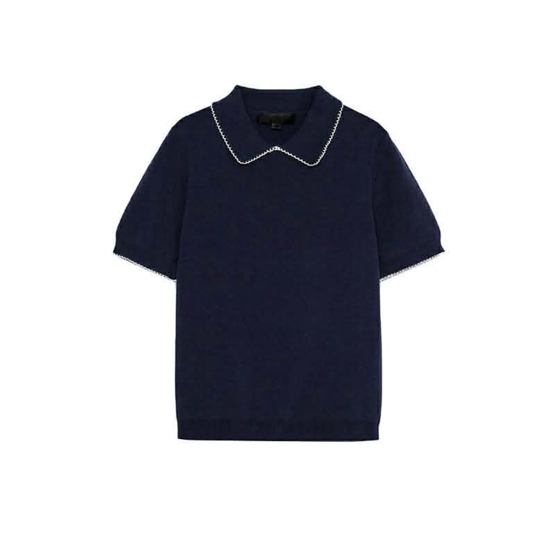 Navy Blue Knit Top with White Collar (Category: Blouses) located in Cabanatuan. Submitted by beautyblush.ph (Listing ID 1439224546, Image 1). Description: Zara Knitted Top (can only fit up to Medium).