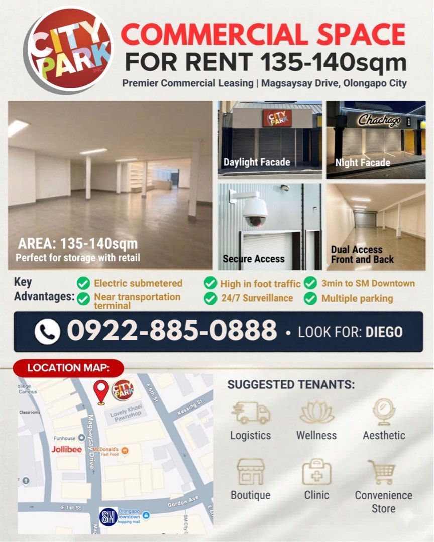 Olongapo Commercial Space for Rent (Category: Commercial) located in Manila. Submitted by Declutterland (Listing ID 1438775886, Image 3). Description: Looking for the perfect high-traffic spot to expand your brand in Olongapo City? 📍 This prime 130–140 sqm commercial space at #24 Magsaysay Drive is strategically built to meet the exact operational and high-foot-traffic requirements of the country’s leading retail, logistics, and essential tech b