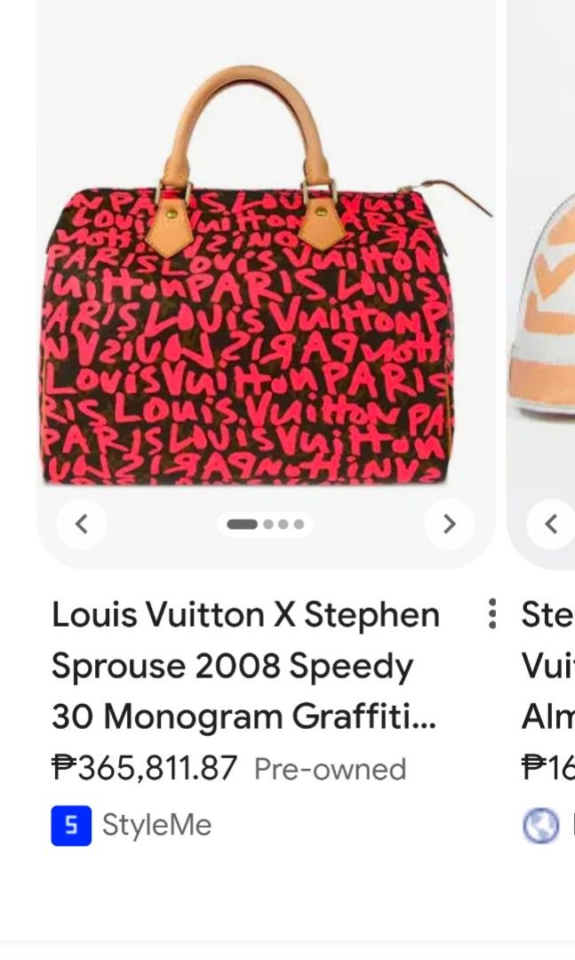 Orig lv graffiti speedy30 (Category: Luxury Bags & Wallets) located in Tagum. Submitted by janmarion049706 (Listing ID 1439233893, Image 2). Description: money back guarantee if proven fake with sign of use water marks sa handle may minimal rubs sa ,pipings may faded sa letters good condition with dustbag with lockset Japan item.
