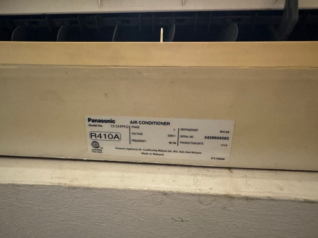 Panasonic CS-S24PKQ Air Conditioner (Category: Air Conditioning and Heating) located in Paranaque City. Submitted by purephoenix_3e662e (Listing ID 1439101792, Image 3). Description: - Panasonic air conditioner with remote control - Model: CS-S24PKQ - Features: Econavi, Auto Comfort, Nanoe-G - Refrigerant: R410A - Color: White - Installation: Wall-mounted - Includes remote control - In working condition Description: Selling a powerful Panasonic 2