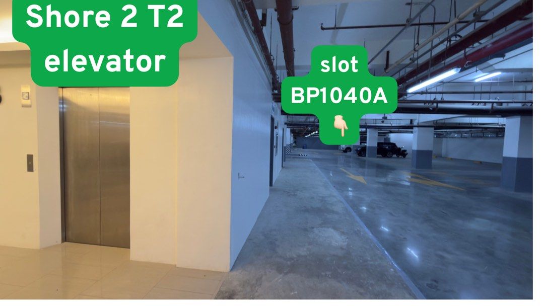 Parking Slot at Shore 2 (Category: Lot) located in Pasay City. Submitted by practicalmomhere (Listing ID 1439241873, Image 3). Description: Parking slot available at Shore 1 &2. Easy access to the elevator. The parking area is well-lit and maintained. Conveniently located near the elevator for easy access to your vehicle..