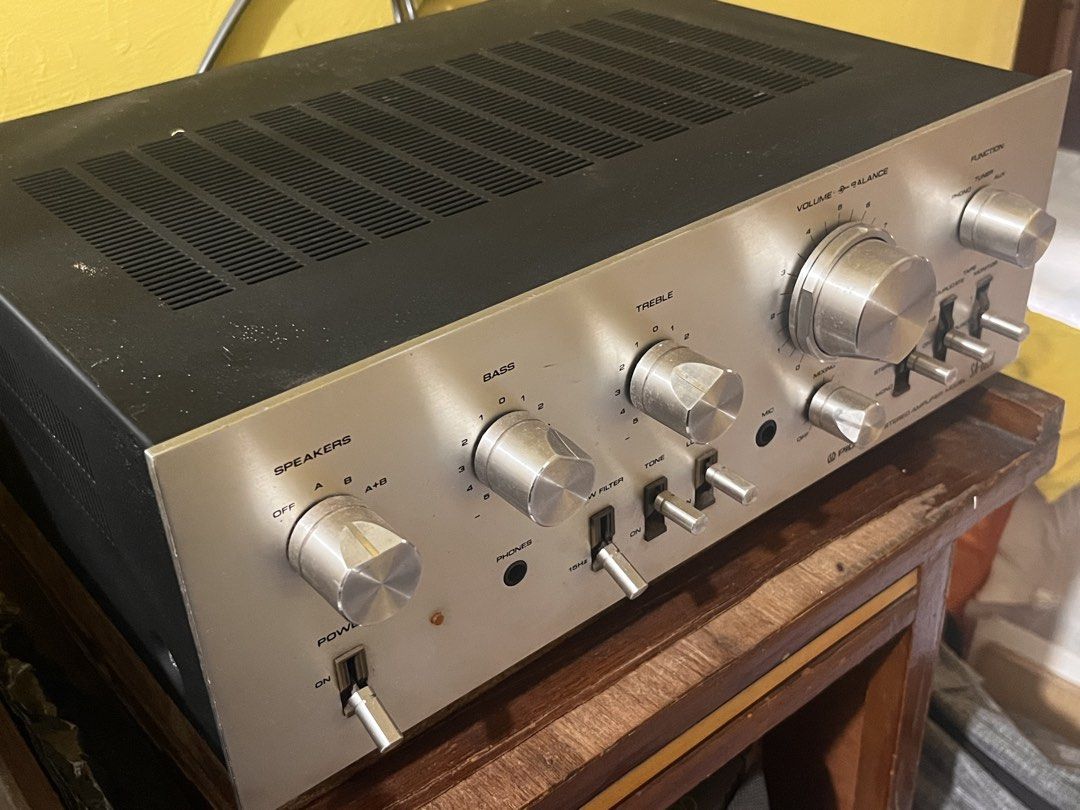Pioneer SA-5060 Stereo Amplifier (Category: Soundbars, Speakers & Amplifiers) located in Manila. Submitted by biengerz (Listing ID 1439181014, Image 1). Description: Vintage Pioneer SA-6850 Stereo Amplifier 100-110 Volts 45-55 watts per channel Silver face / Phono input for Turntables Speaker load impedance: 4 ohms to 16 ohms *transformer not included Featuring inputs: Mic/Mixing Headphone Phono(MM) Tuner Aux Tape inputs Loudness,Bass, Treble A/B