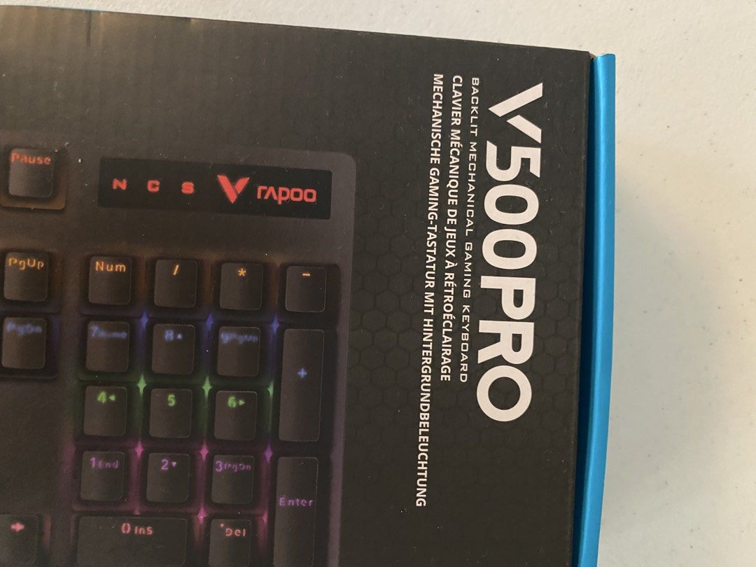 Rapoo V500 Pro Mechanical Gaming Keyboard (Category: Computer Keyboard) located in Pasig City. Submitted by knick_rae (Listing ID 1439085137, Image 3). Description: Rapoo V500 Pro mechanical gaming keyboard with blue switch edition. Features mechanical keys, key life of up to 60 million operations, anti-ghosting, and spill-resistant design. Backlit with multiple colors. The keyboard is in its original box. With free mousepad Price negotiable.