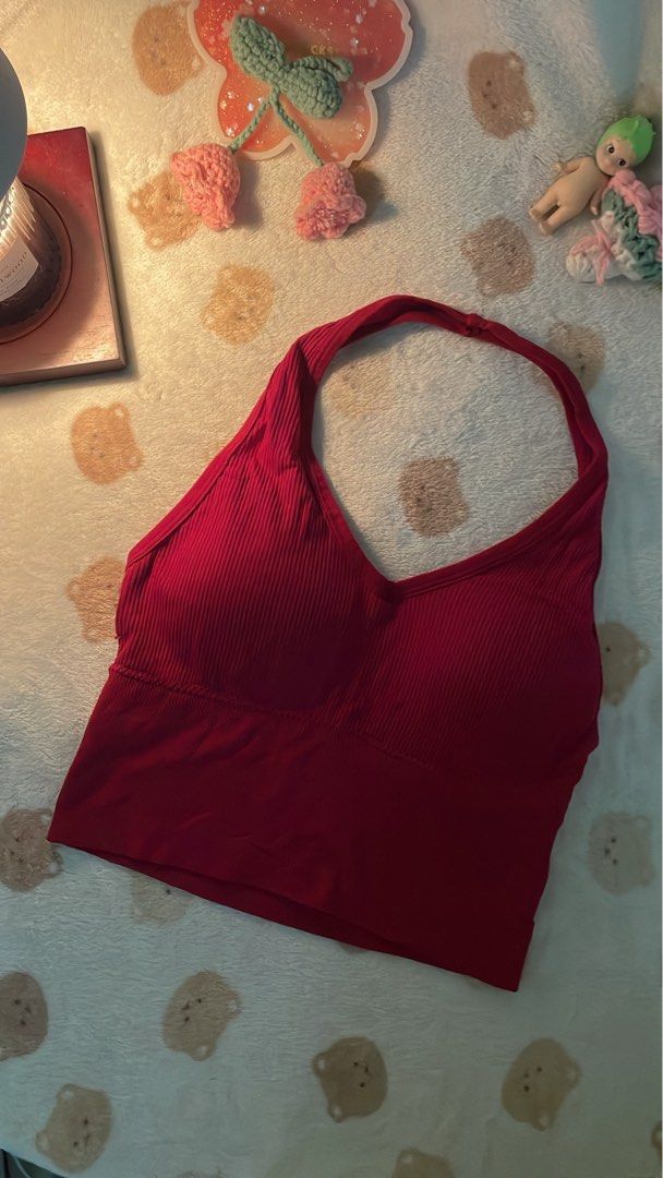 Red Halter Top with Padding (Category: Sleeveless) located in Makati City. Submitted by kzisdeclutter (Listing ID 1439245818, Image 2). Description: - Red halter crop top - Features padding - Ribbed texture - V-neck design - Solid red color - Crop top style - Made of comfortable, stretchy fabric - Dress it up or down!.