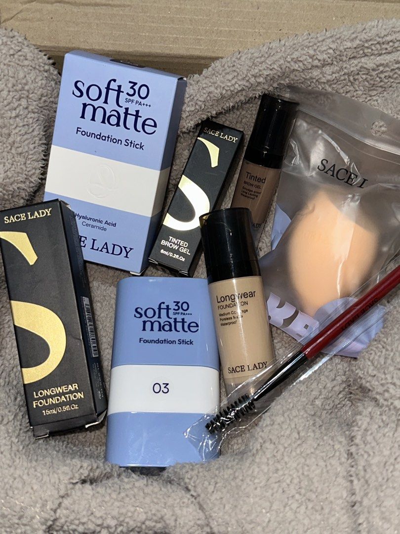 Sace Lady Makeup Set (Category: Makeup) located in Cainta. Submitted by gabbyyelleee (Listing ID 1439180383, Image 2). Description: reason for selling: from PR/ influencer package SACE LADY bundle 2: PRICE - 600 soft matte foundation stick #3 (swatched only) - srp: 299 liquid foundation #4 (swatched only) - srp: 159 waterproof eyebrow gel #1 (swatched only) - srp: 159 blender puff - srp: 109 total: 726 - Sace Lady Makeup Set - Includes: - Soft Ma